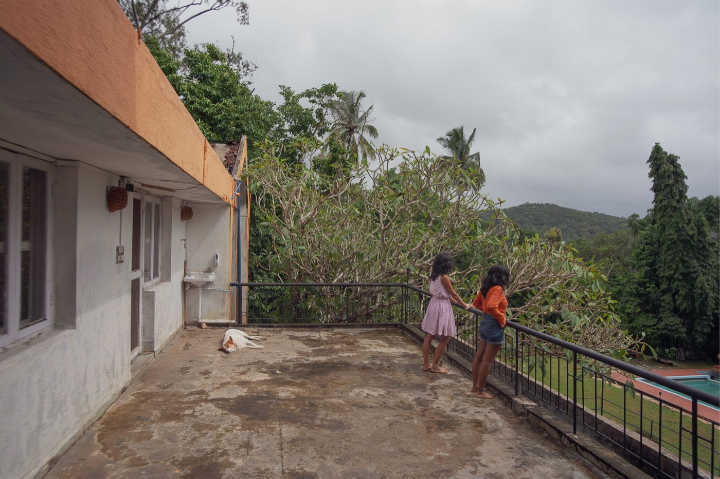 Kids on the rooftop terrace overlooking the jungle