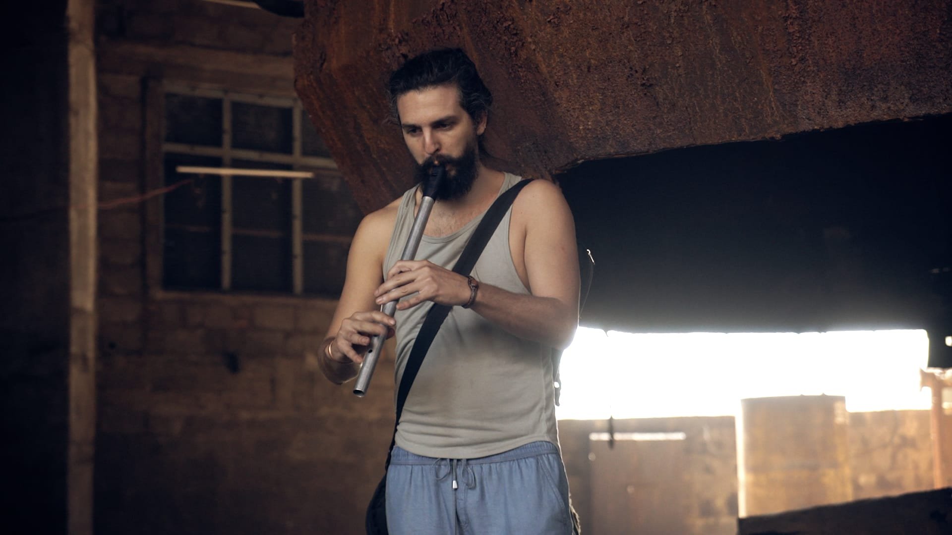 Bamboo flute in the old factory hall